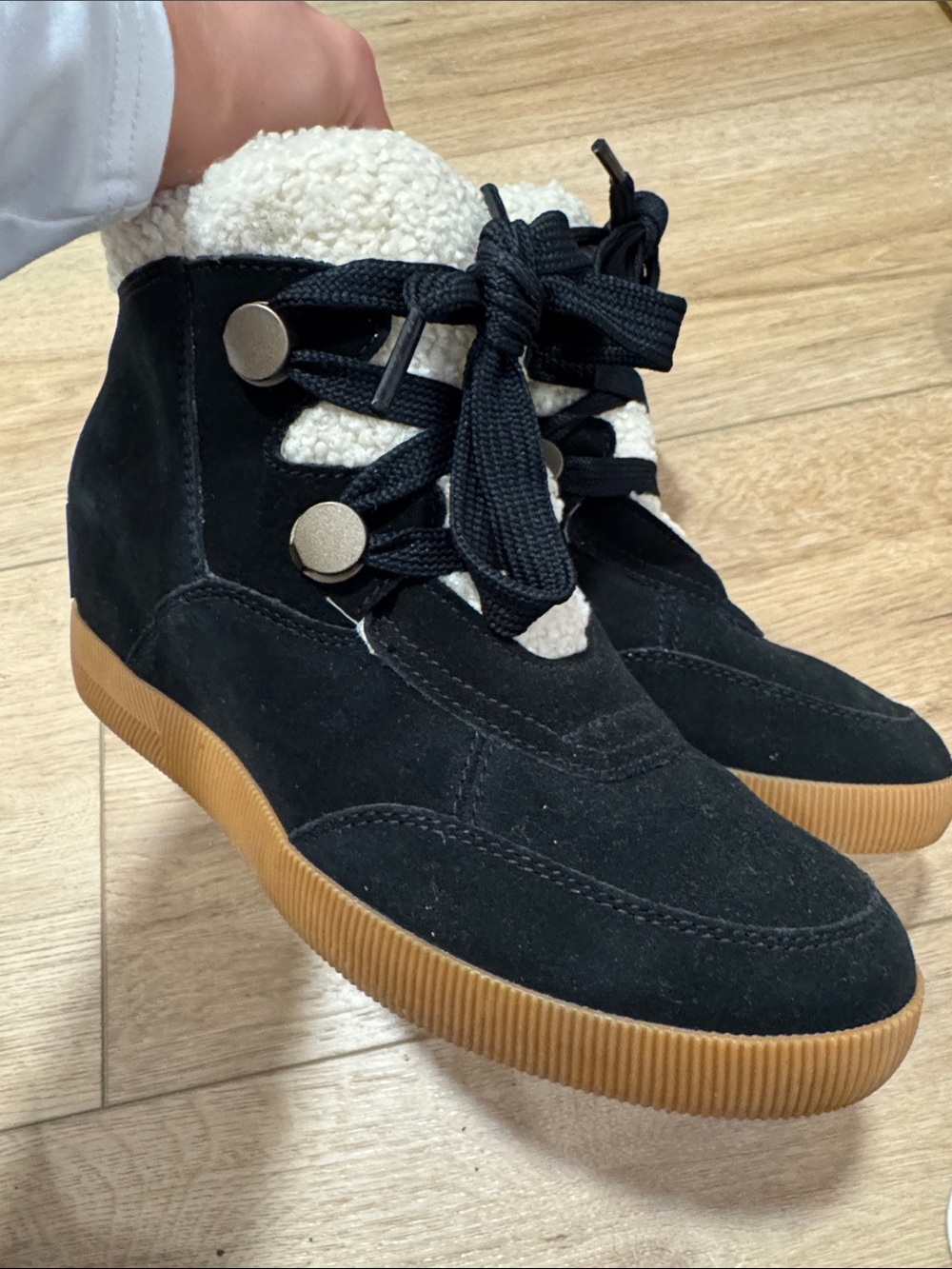 Sorel Black Suede Out N About™ Cozy Wedge Lace-Up Boots with Gum Sole